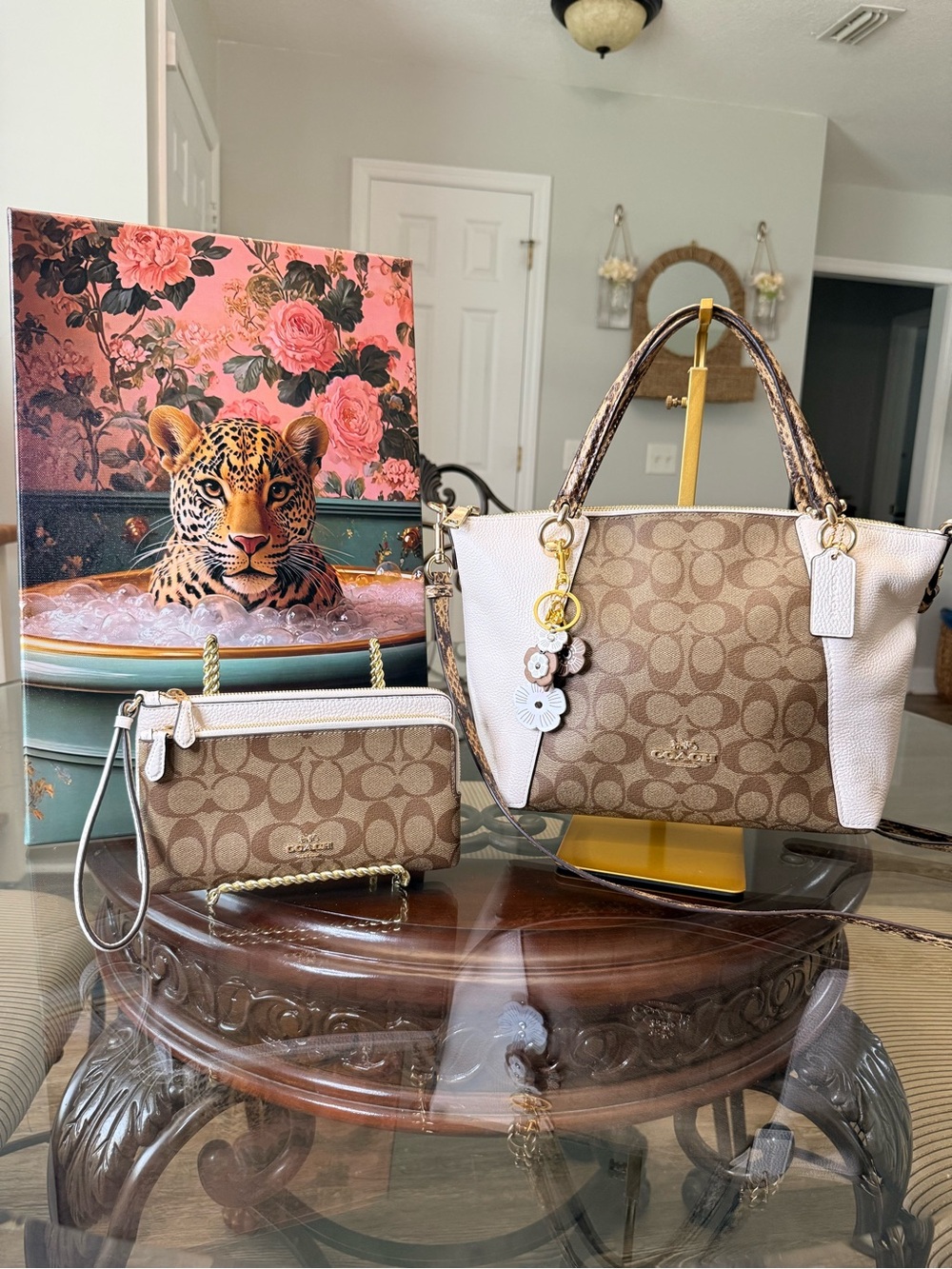 Coach Signature Kelsey Canvas Leather Bag w/ Wristlet CHARM NOT INCLUDED
